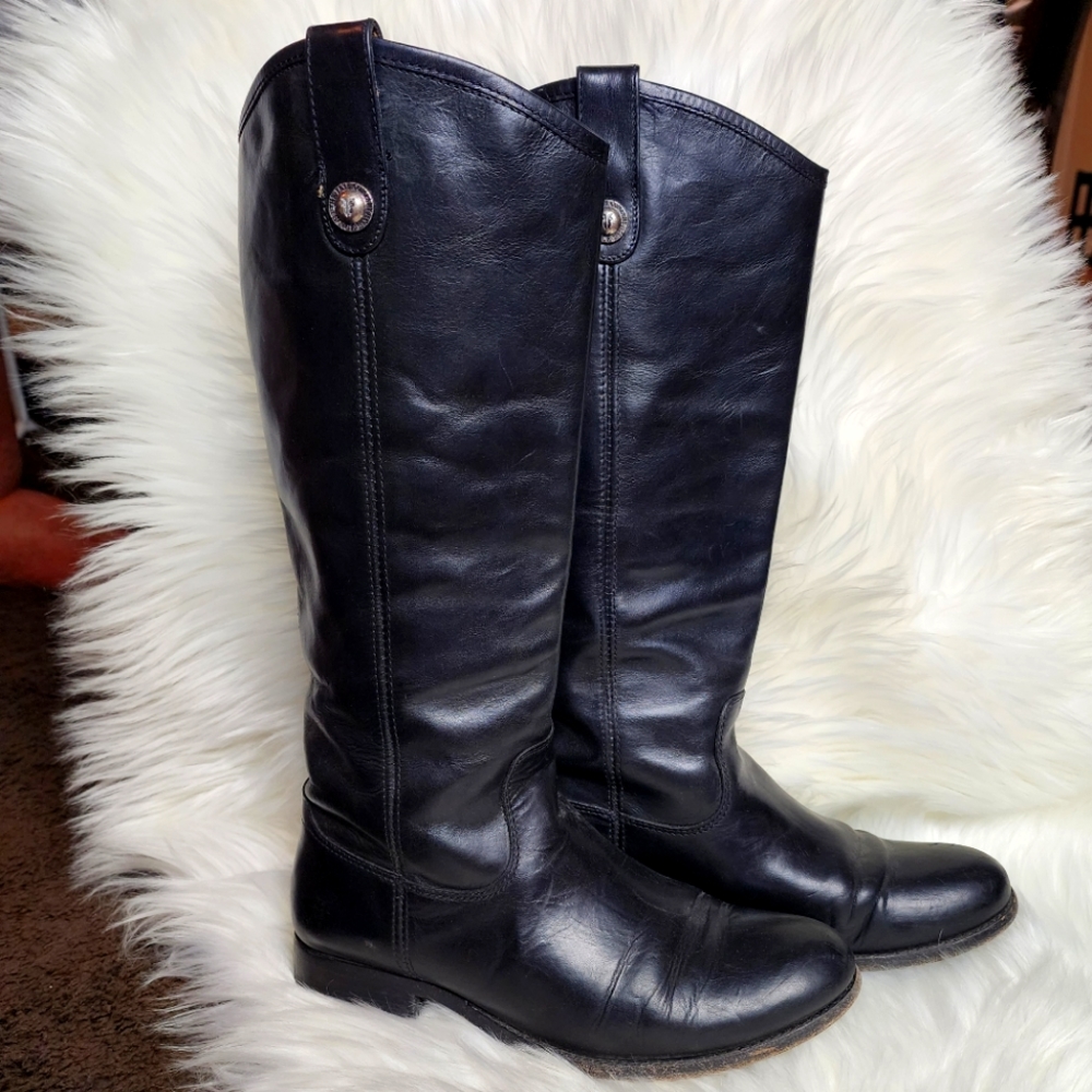 Frye Melissa leather riding boots, black, size 8